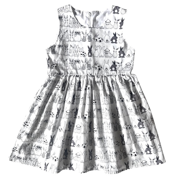 Bunny Rabbit Dress - Lilly Bow Peep - Easter Spring - Sz 5 - Black White Graphic - Picture 1 of 8